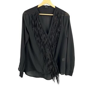Yoana Baraschi Blouse Black Sheer Fringe Wrap Festival Statement Edgy Size S